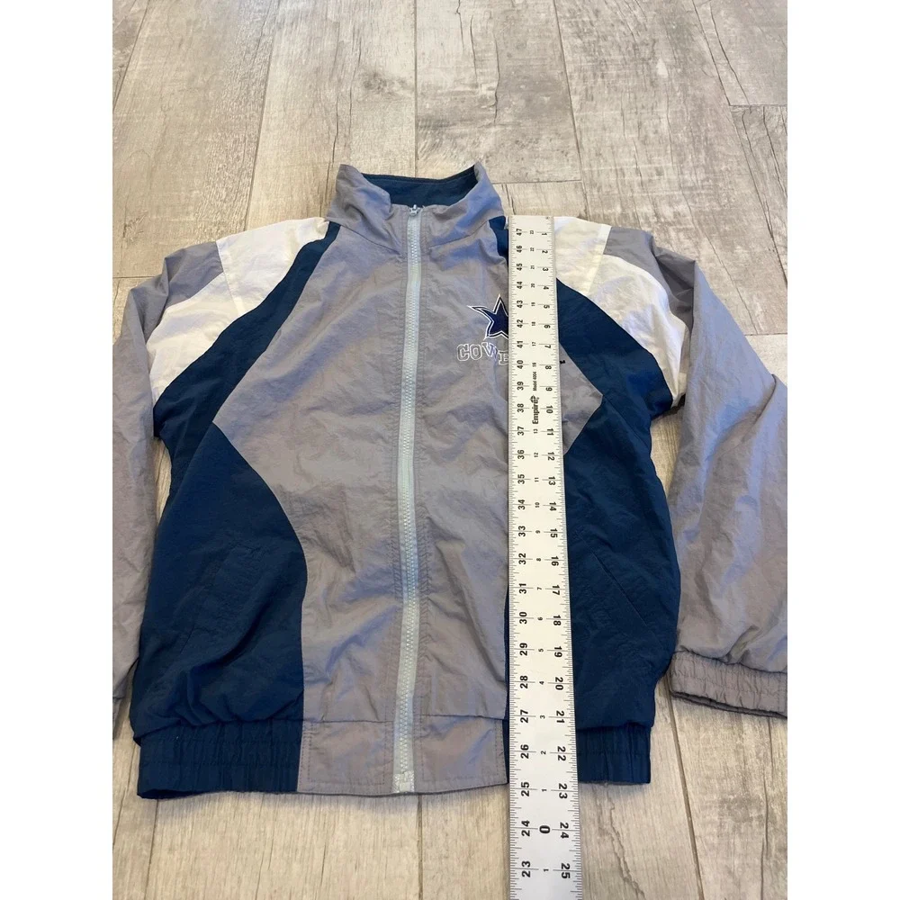 Dallas Cowboys Stadium Apparel Kids Windbreaker Jacket Grey Navy Blue Size 16/18